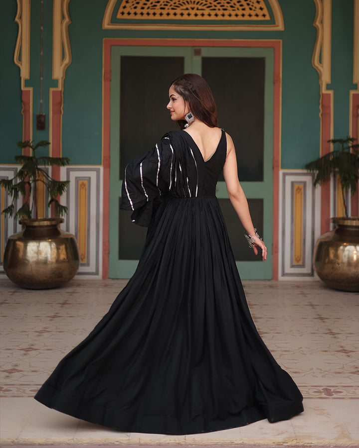 Black Color Reyon Gamthi Work Navratri Gown