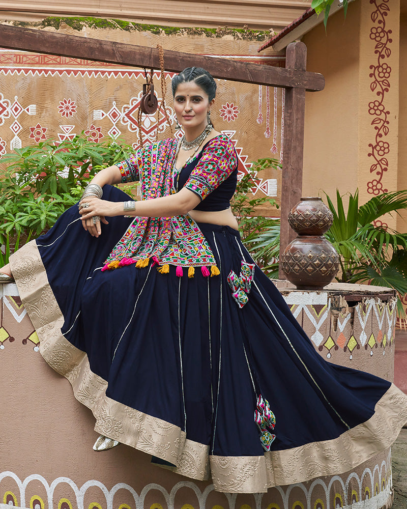 Navy Blue Color Viscose Rayon Navratri Lehenga Choli