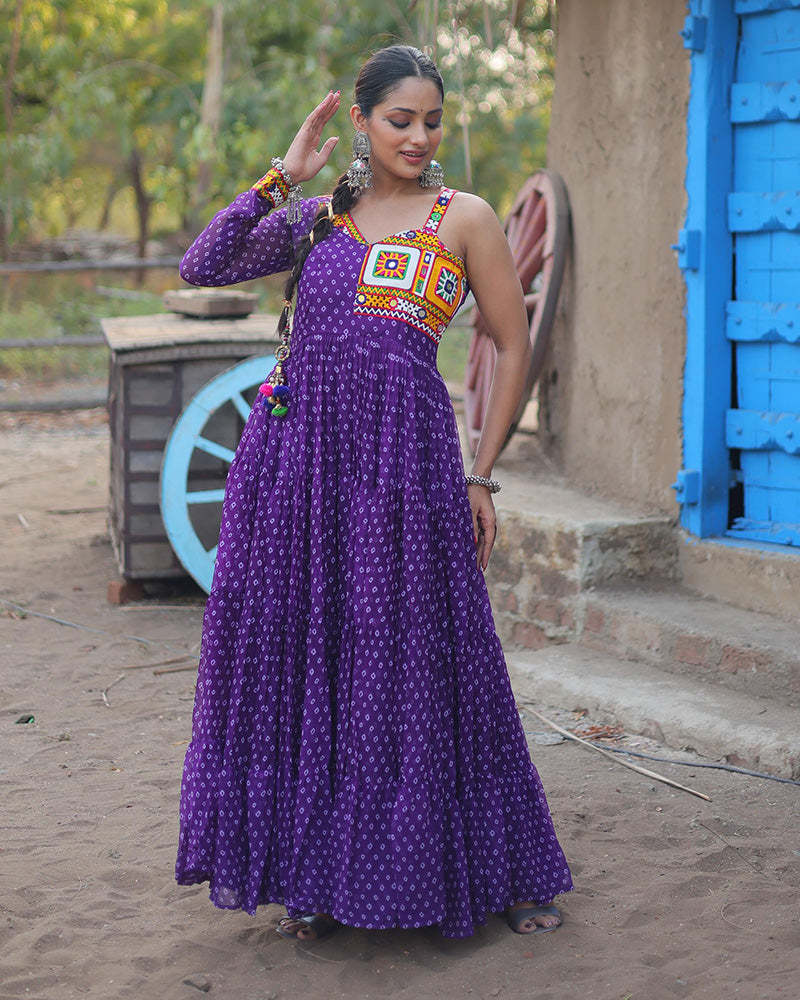 Purple Color Georgette Full Flair Navratri Gown