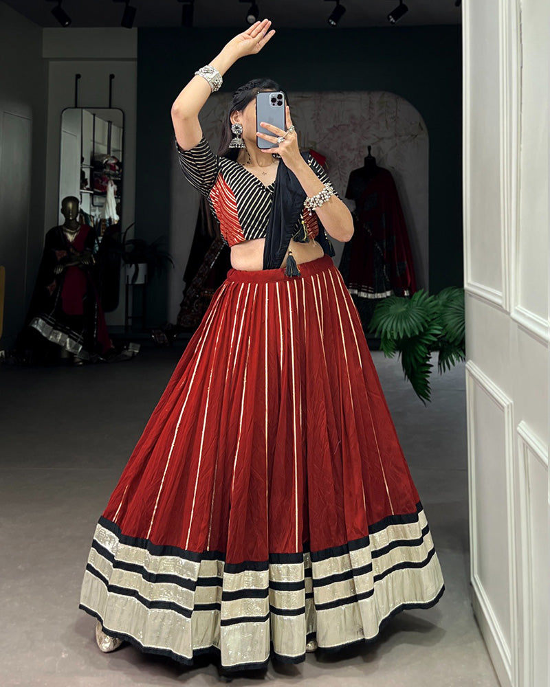 Maroon Color Chanderi Navratri Lehenga Choli