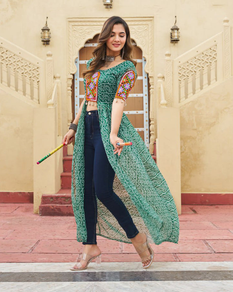Green Color Georgette Bandhani Print Navratri Kurti