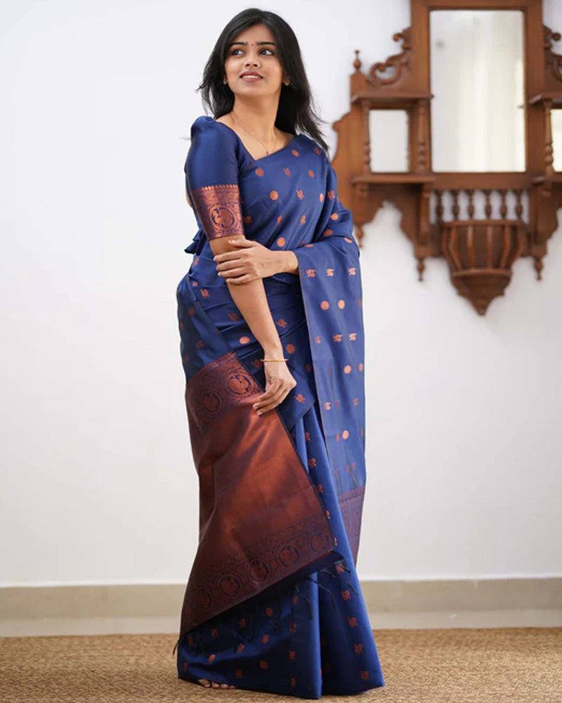 Navy Blue Color Banarasi Jacquard Soft Silk Saree