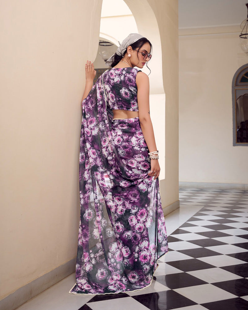 Gray Color Weightless Marble Printed Saree