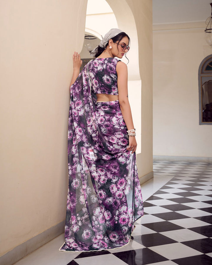 Gray Color Weightless Marble Printed Saree