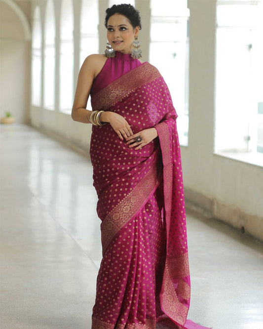Wine Color Banarasi Jacquard Soft Silk Saree