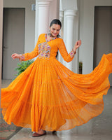 Yellow Color Georgette Bandhani Print Navratri Gown