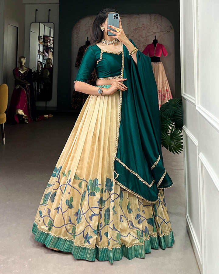 Teal Green Color Green Silk Printed Lehenga Choli