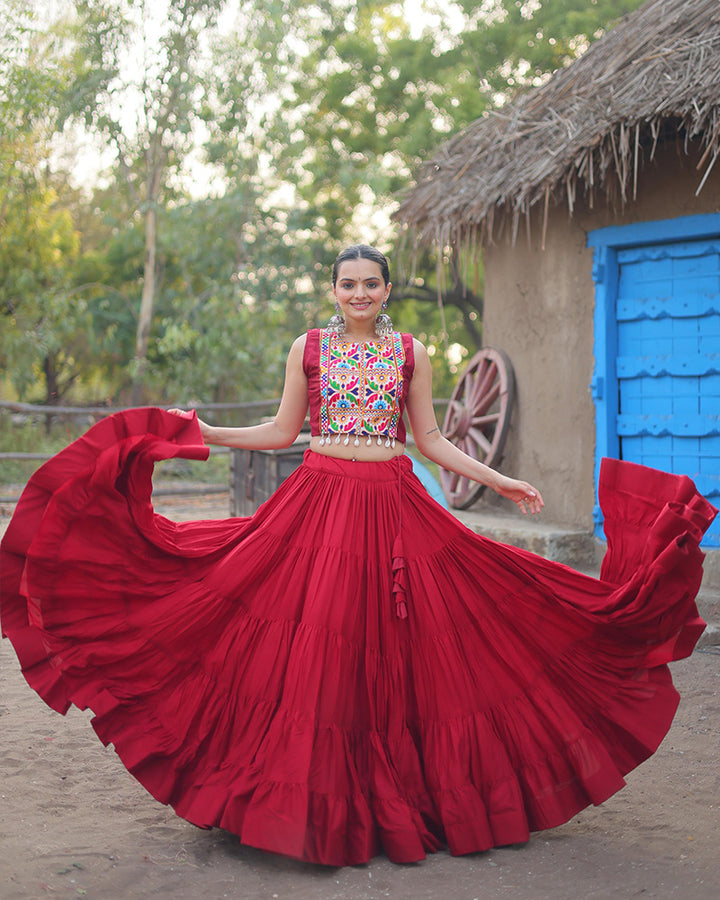 Maroon Color Rayon Embroidered Navratri Lehenga Choli