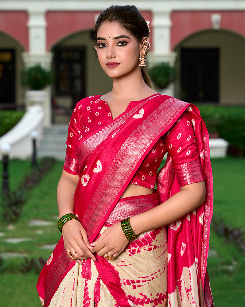 Red Color Dola Silk Shibori Print Half Saree