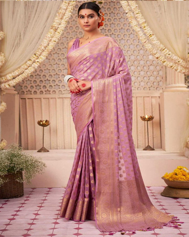 Lavender Color Banarasi Jacquard Soft Silk Saree