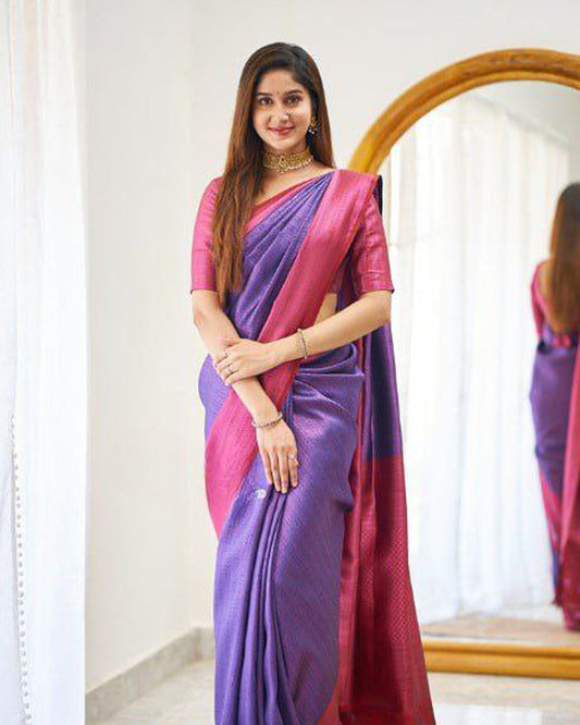 Wine Banarasi Silk Saree With Exclusive Jacquard Border
