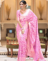 Pink Color Banarasi Jacquard With Zari Work Saree
