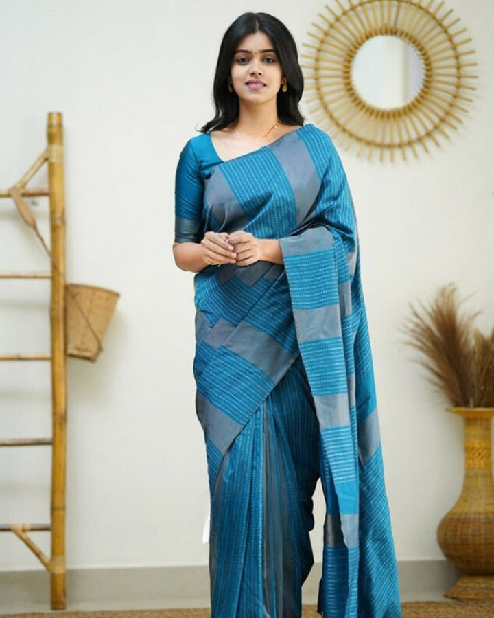 Sky Blue color Banarasi Soft Silk Saree