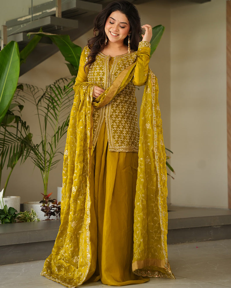 Designer Mustard Color Fendi Sharara Suit
