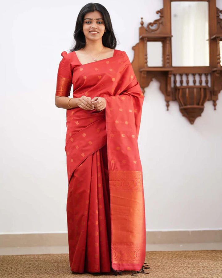 Red Color Banarasi Jacquard Soft Silk Saree