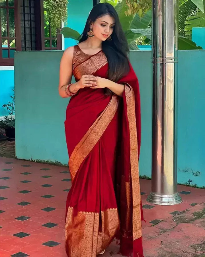 Red Color Banarasi Soft Silk Saree