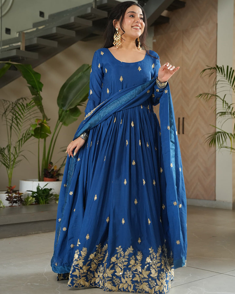 Rama Color Chinnon Sequence Embroidered Gown