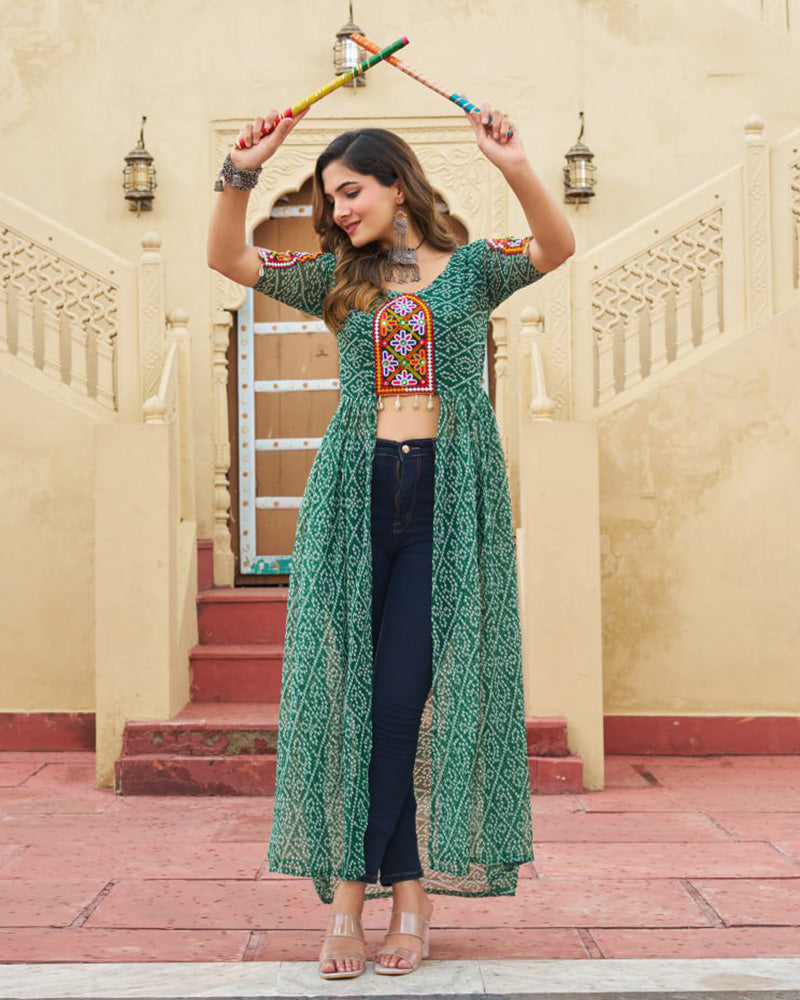 Green Color Georgette Bandhani Print Navratri Kurti