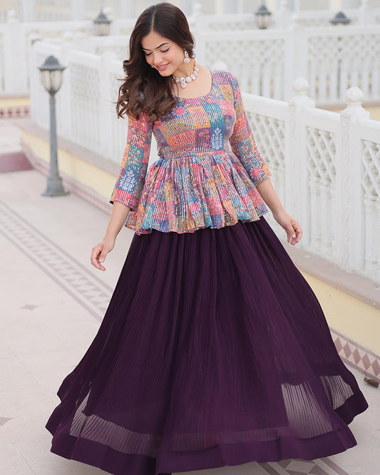 Wine Color Designer Ready To Wear Crop Top Lehenga Choli