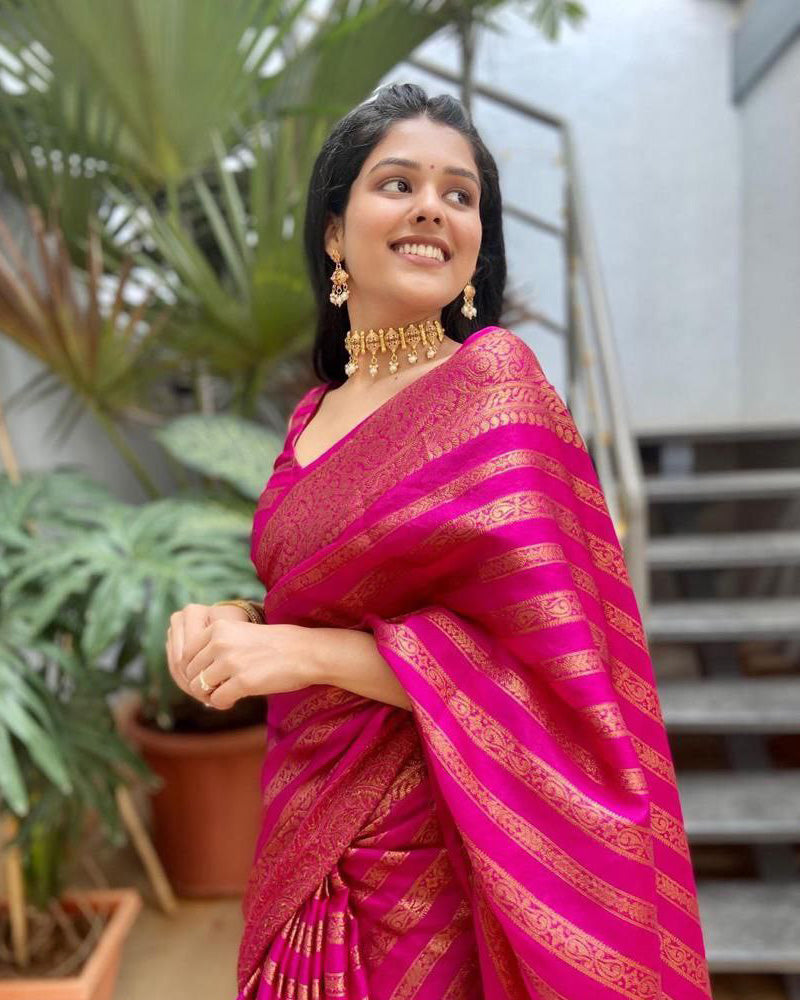 pink color Soft banarasi Silk Saree