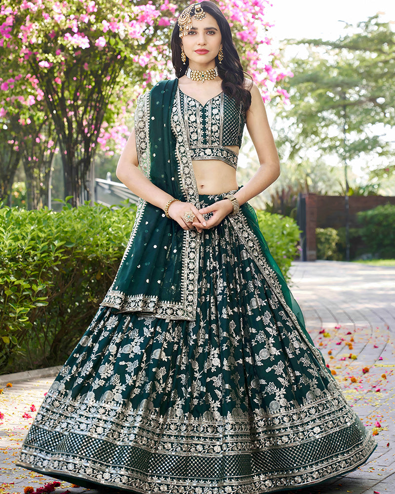 Green Color Dola Silk Jacquard Lehenga Choli