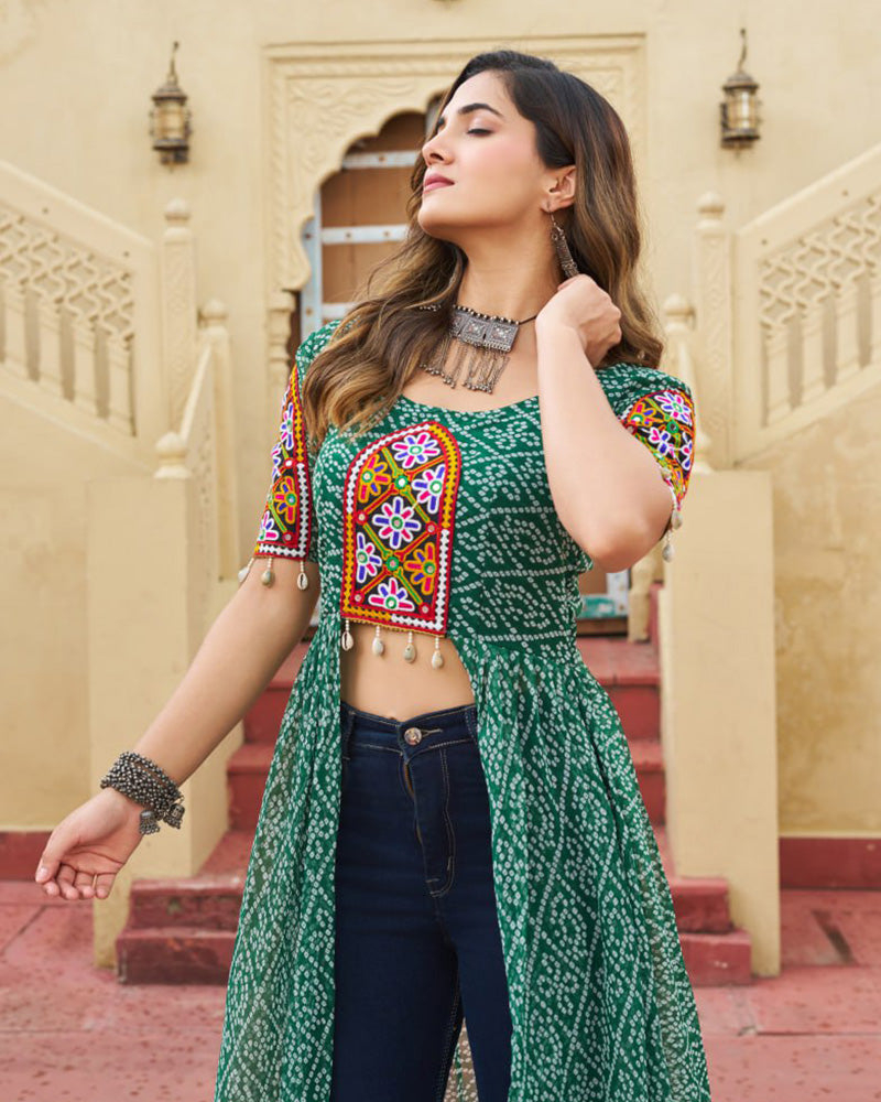 Green Color Georgette Bandhani Print Navratri Kurti