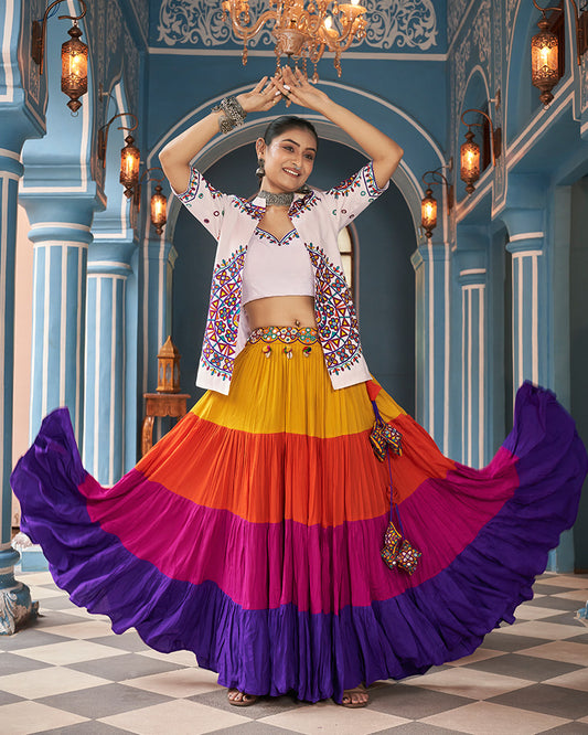 White Color Viscose Rayon Navratri Lehenga Choli