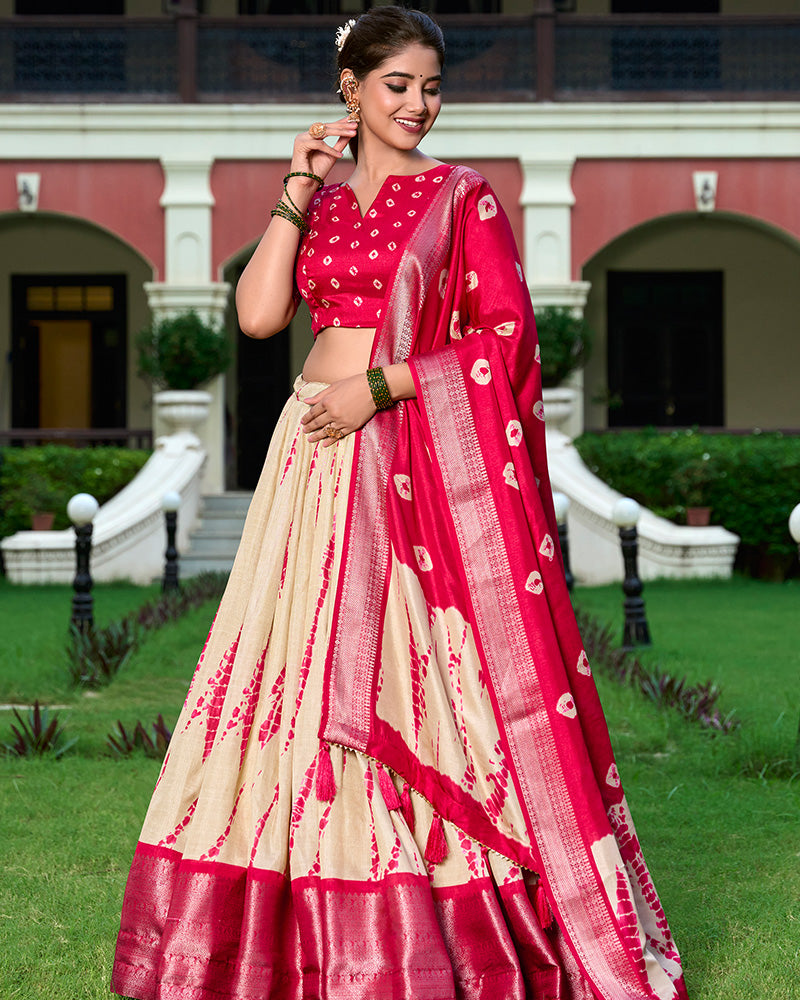 Red Color Dola Silk Shibori Print Lehenga Choli