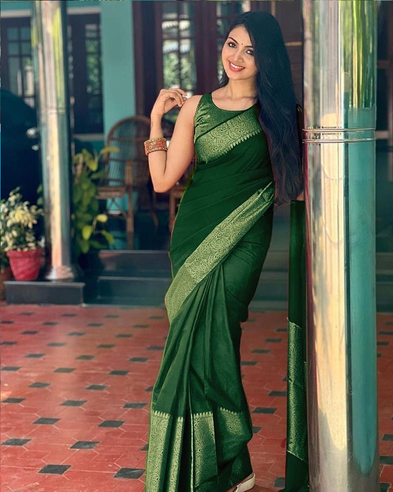 Green Color Banarasi Soft Silk Saree