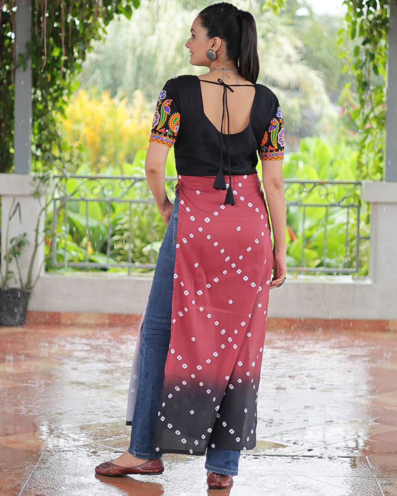 Traditional Maroon Black Color Bandhani Print Navratri Kurti