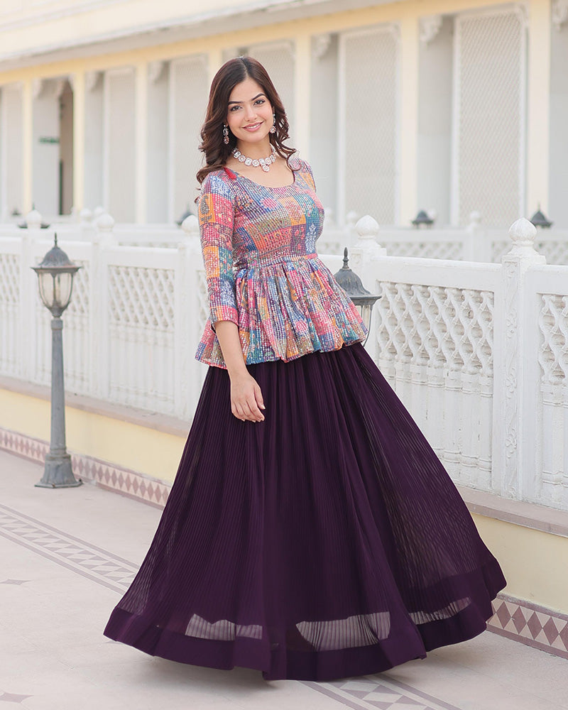 Wine Color Designer Ready To Wear Crop Top Lehenga Choli