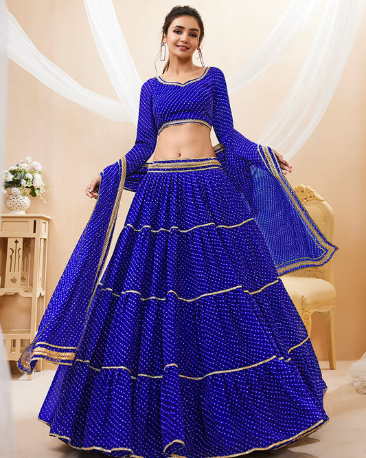 Blue Color Georgette Leheriya Printed Lehenga Choli