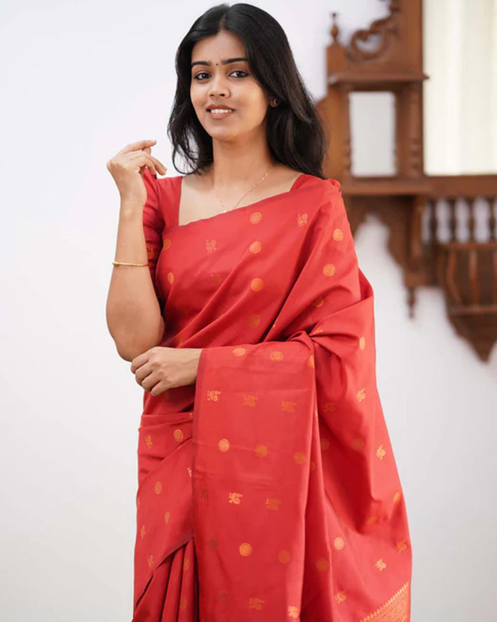 Red Color Banarasi Jacquard Soft Silk Saree