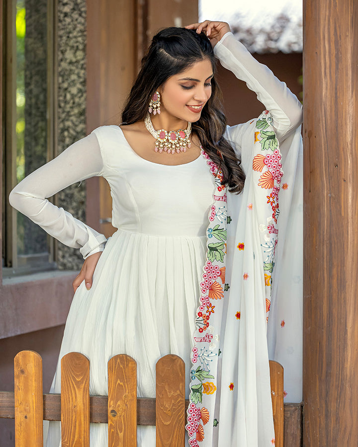 White Color Georgette Backless Anarkali Three Piece Suit