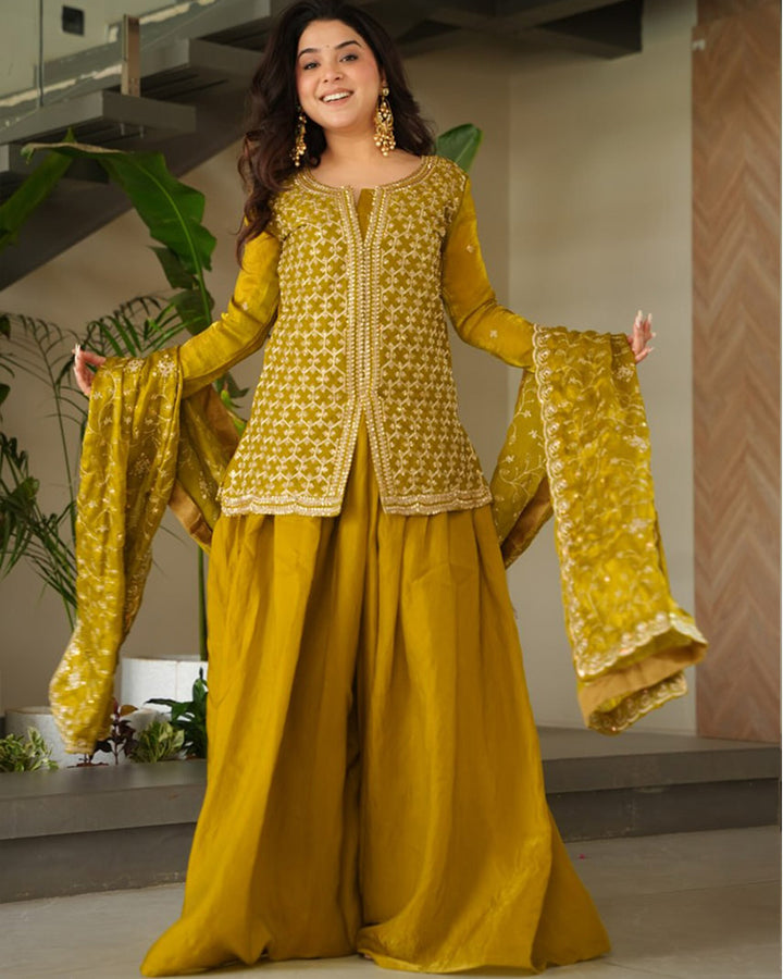 Designer Mustard Color Fendi Sharara Suit
