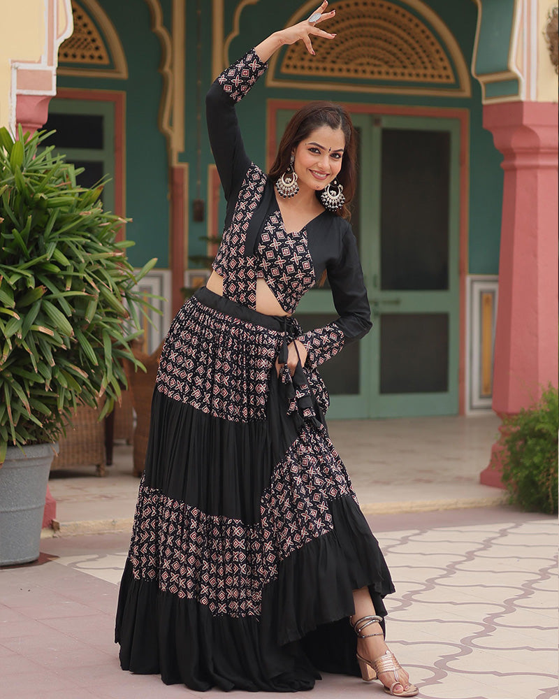 Black Color Rayon Navratri Lehenga Choli