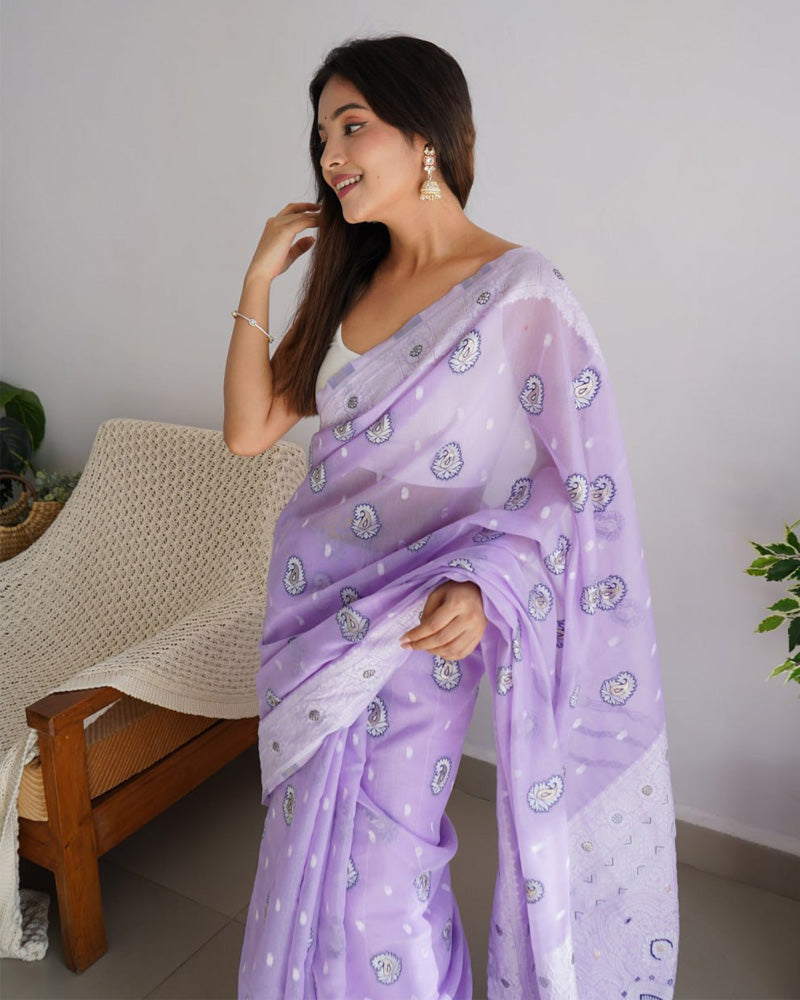 Beautiful Lavender Color Soft Cotton Saree