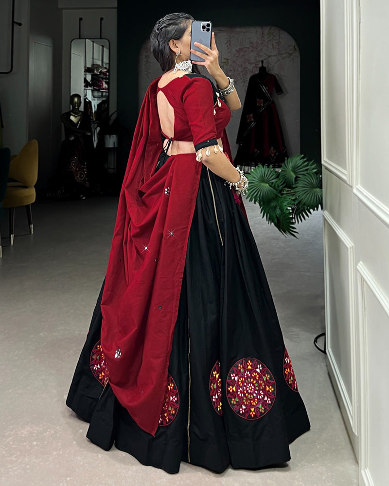 Red And Black Color Cotton Navratri Lehenga Choli