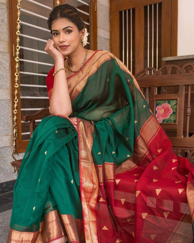 Red And Green Color Soft Banarasi Silk Saree