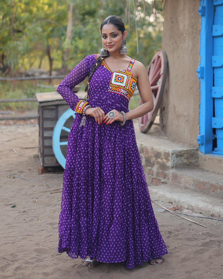 Purple Color Georgette Full Flair Navratri Gown