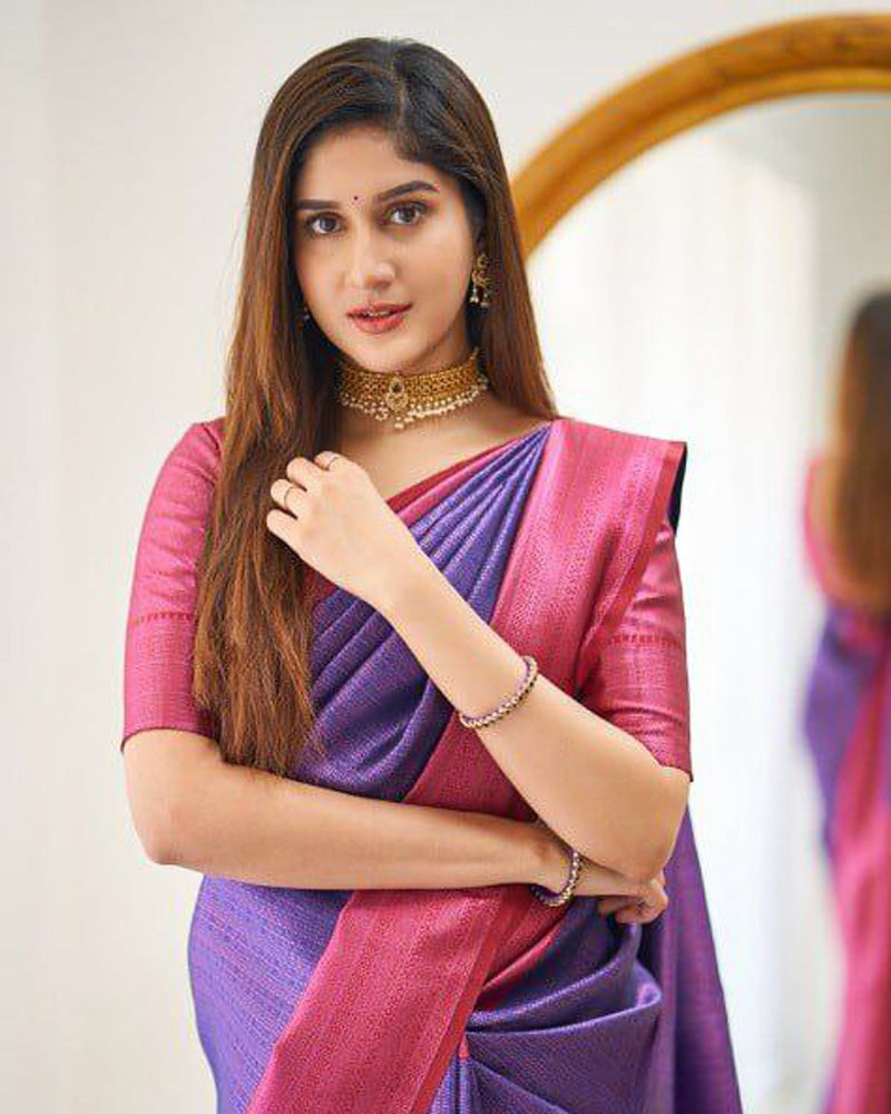 Wine Banarasi Silk Saree With Exclusive Jacquard Border