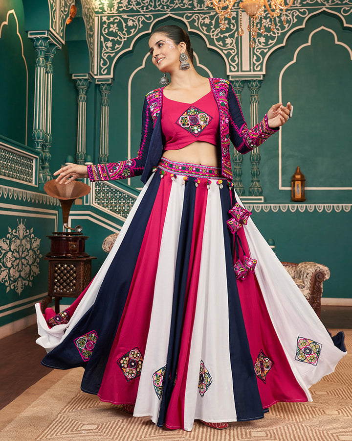 Blue And Pink Color Viscose Rayon Navratri Lehenga Choli