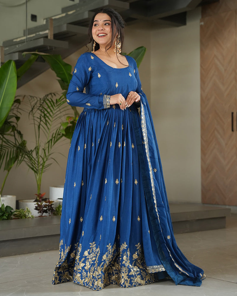 Rama Color Chinnon Sequence Embroidered Gown