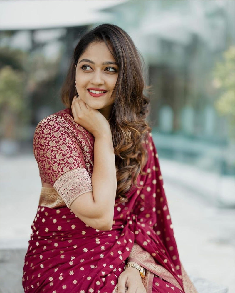 Maroon Color Banarasi Soft Silk Saree