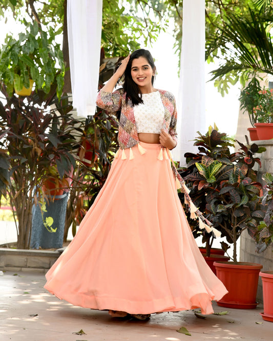 Peach Color Designer Sequins Embroidery  Ready to Wear Lehenga Choli