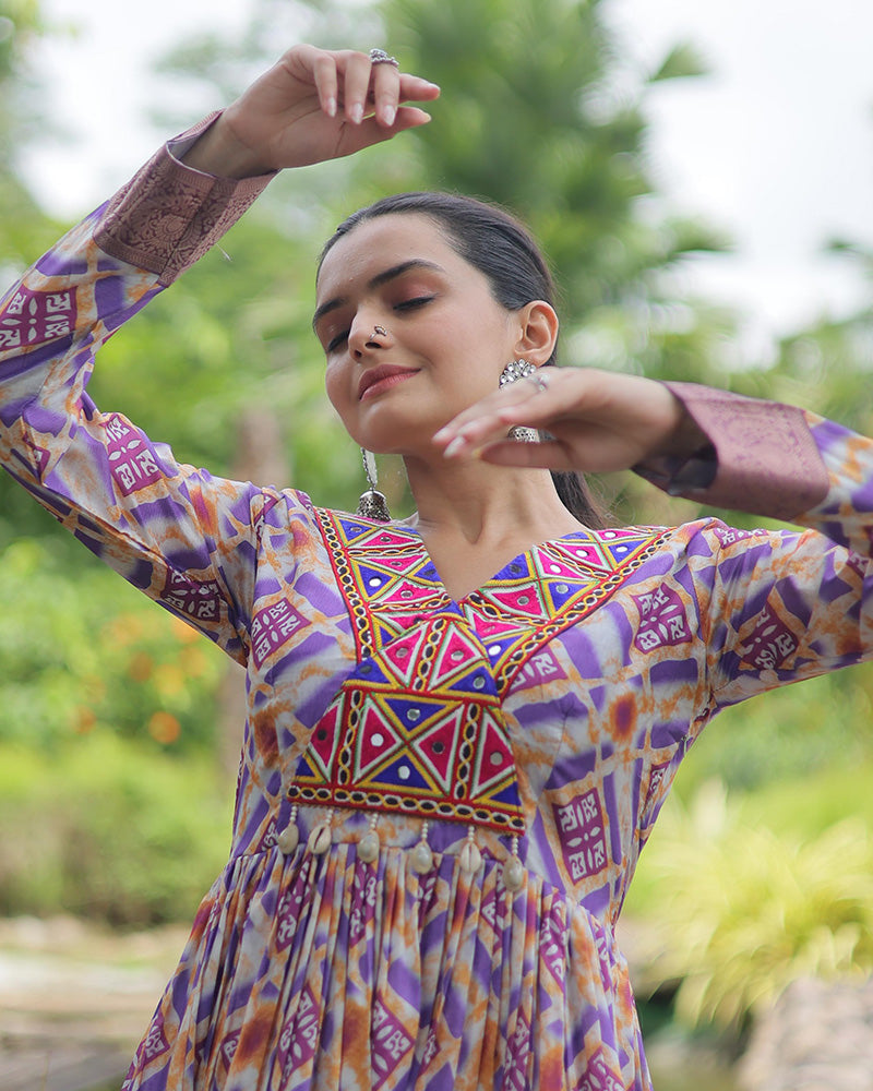 Lavender Color Cotton Printed Navratri Kurti