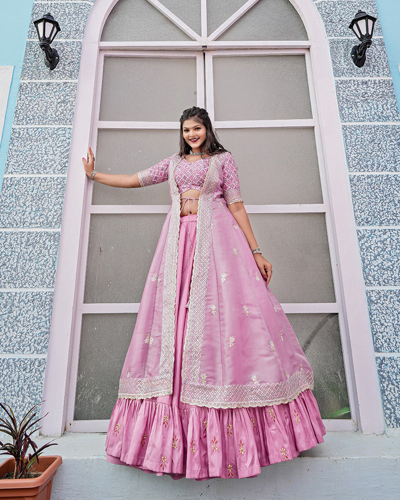 Western Style Baby Pink Color Joya Silk Embroidered Lehenga Choli