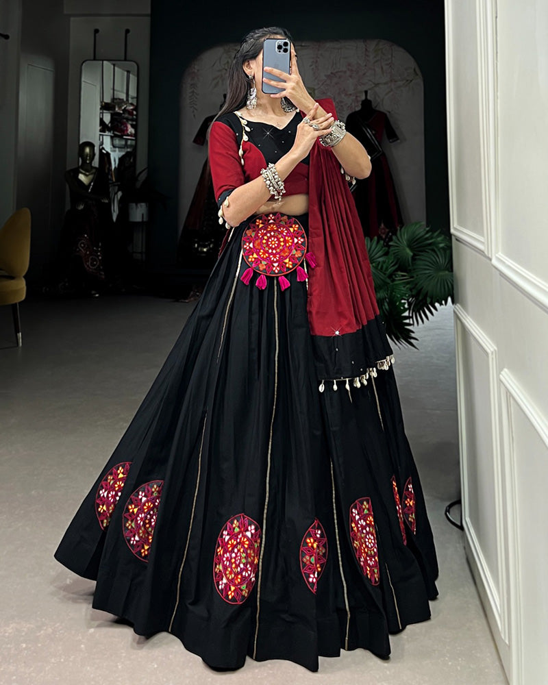 Red And Black Color Cotton Navratri Lehenga Choli