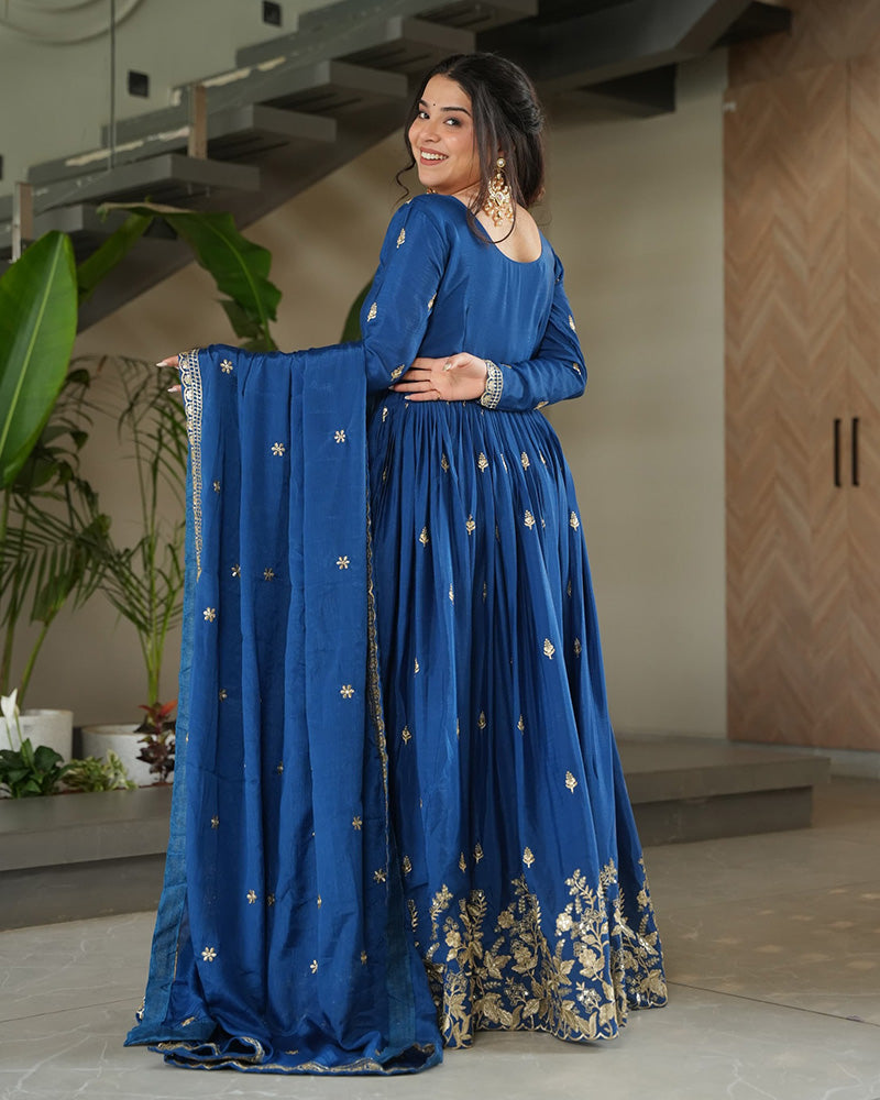 Rama Color Chinnon Sequence Embroidered Gown