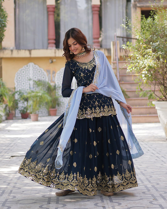 Rama Color Faux Blooming Embroidered Plazzo Suit